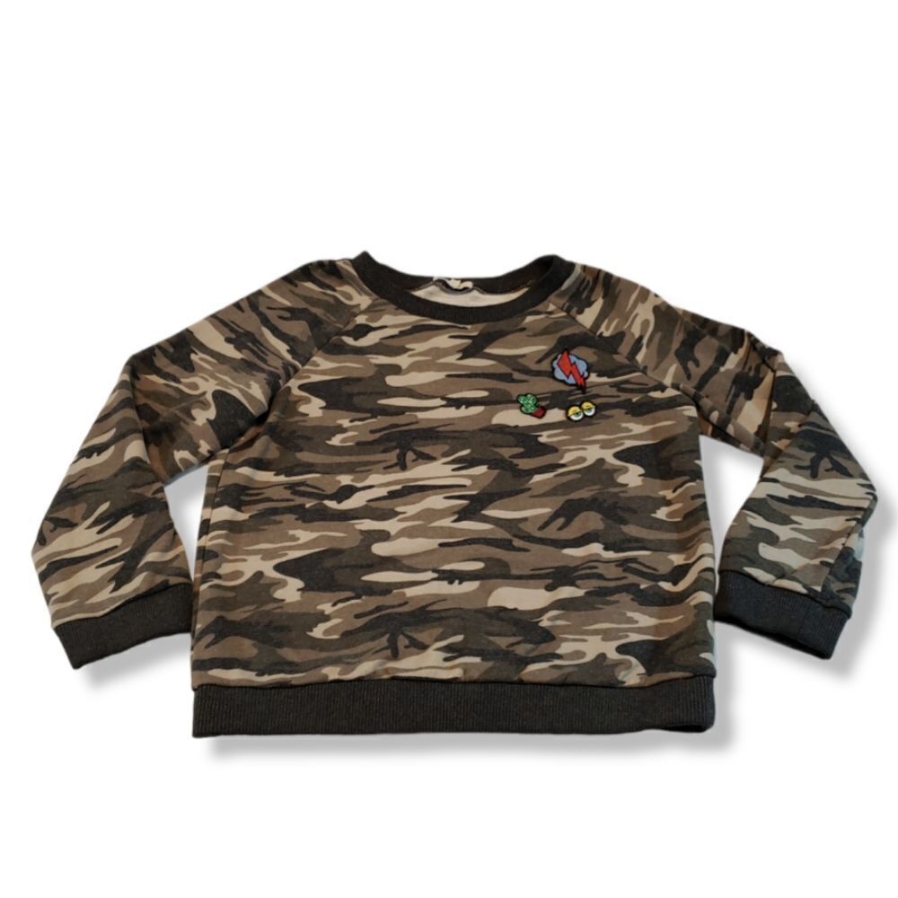 Honey Punch Sweatshirt Size Large Pullover Sweater Camouflage Camo With Patches
